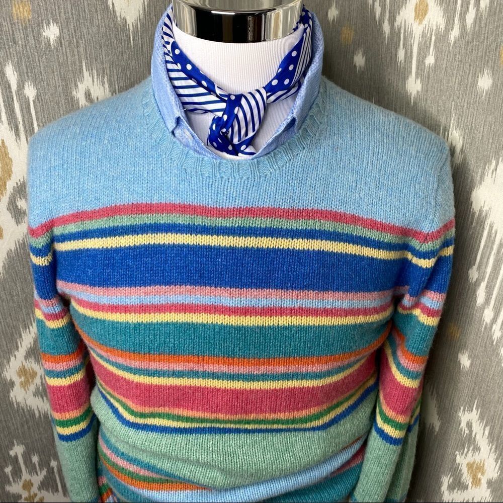 Polo Ralph Lauren Pastel Multi Stripe Merino Wool Angora Crewneck L/S Sweater - Picture 14 of 16